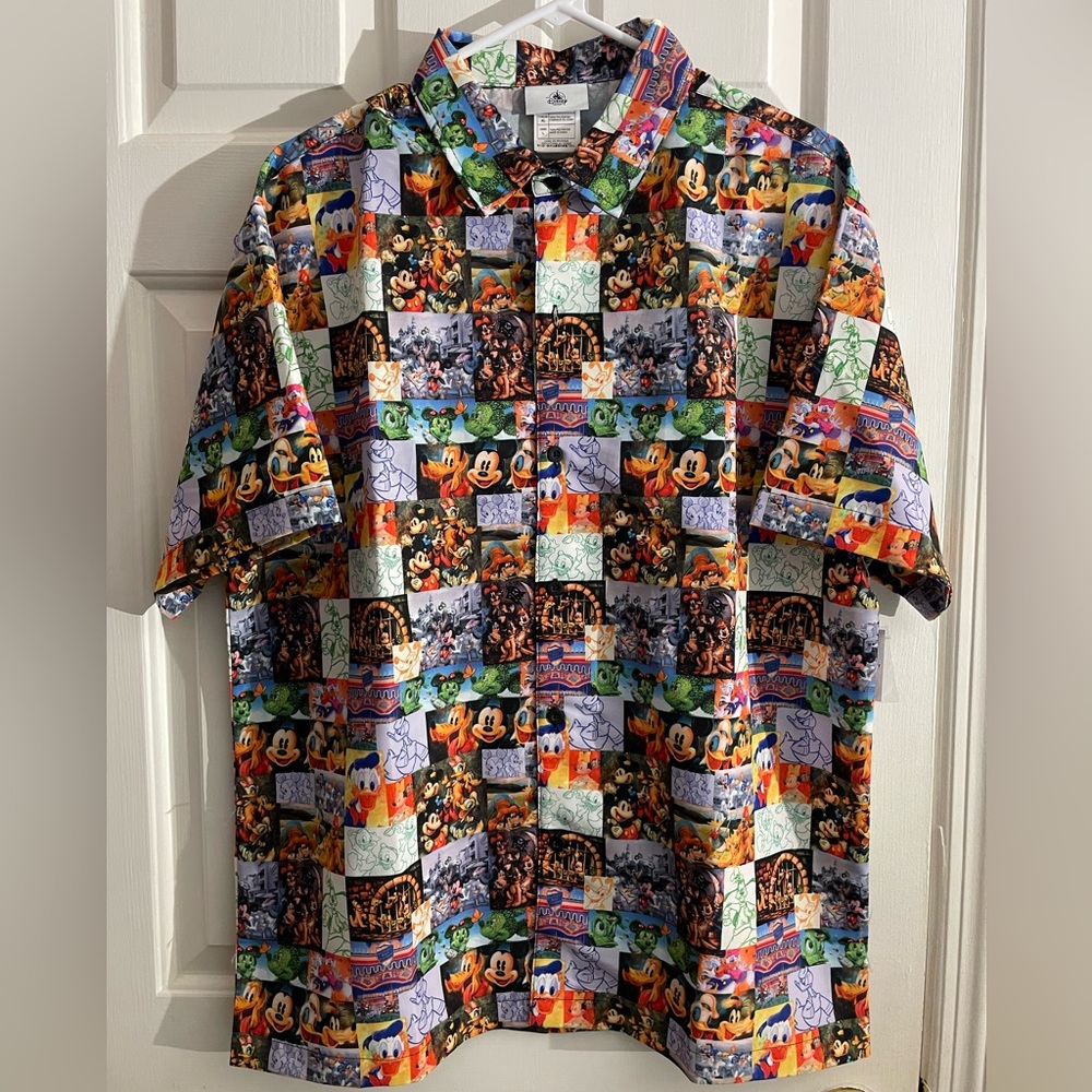 Men's Large (L) Disney Parks Mickey & Friends Through the Decades Button Down